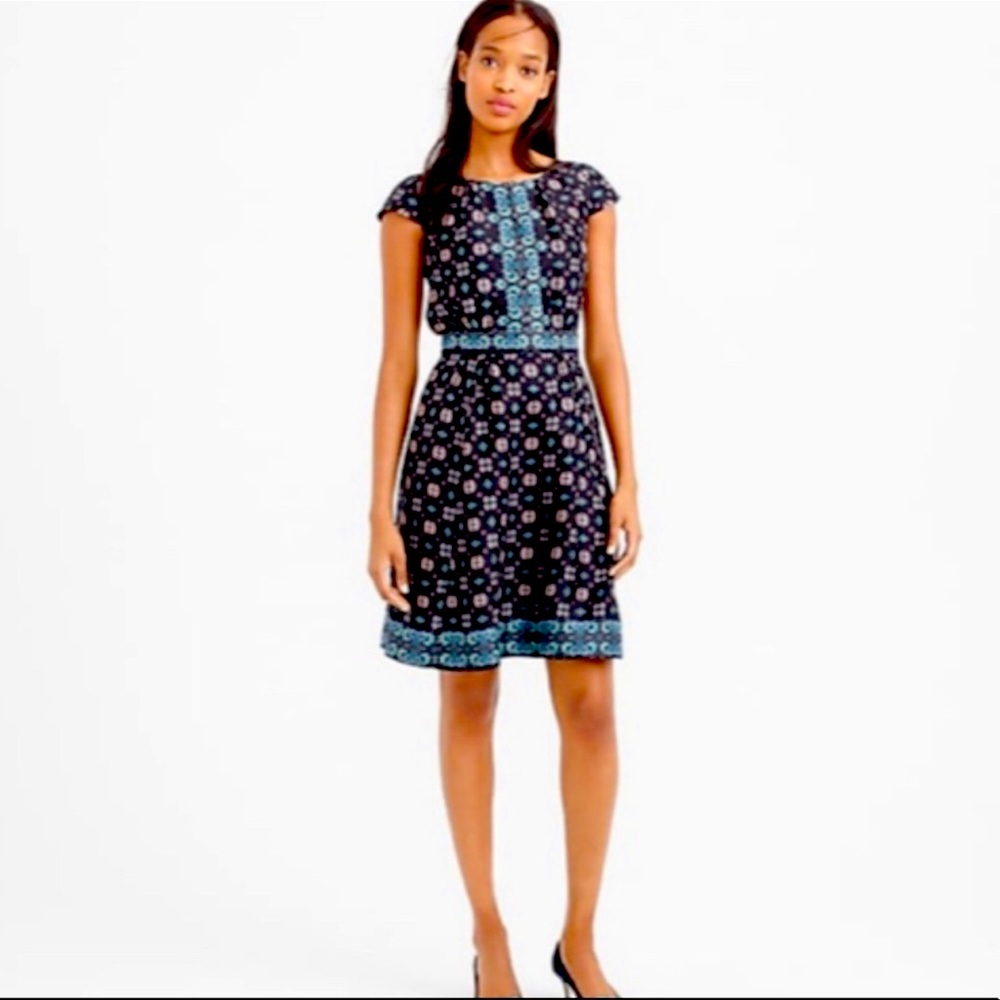 J Crew Blue Floral Cap Sleeve Silk Dress Size 4